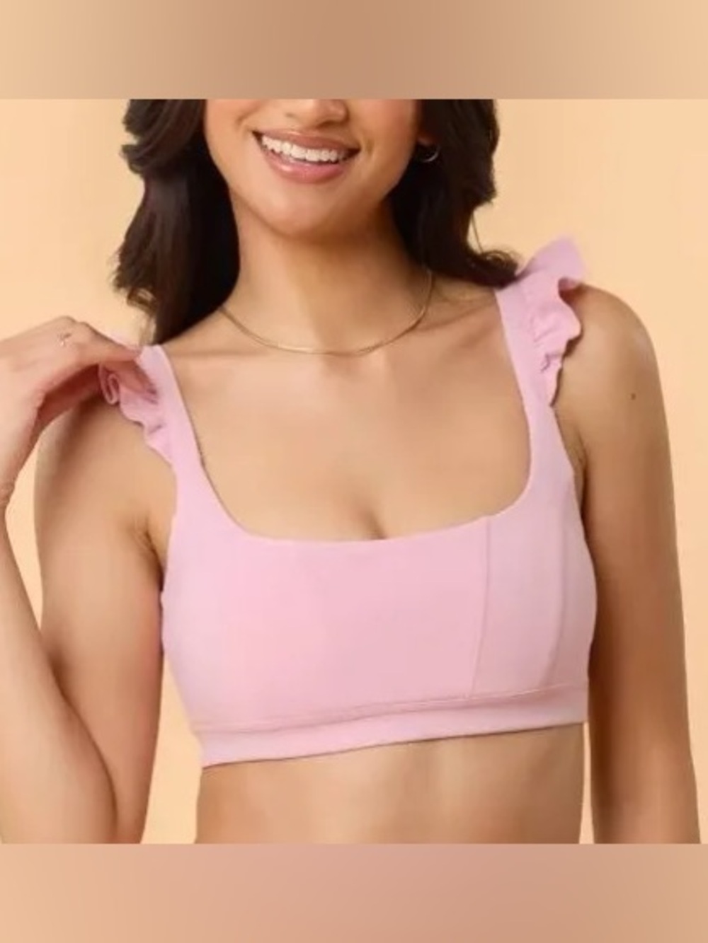 Blogilates Light Pink Ruffle Corset Bra with removable pads